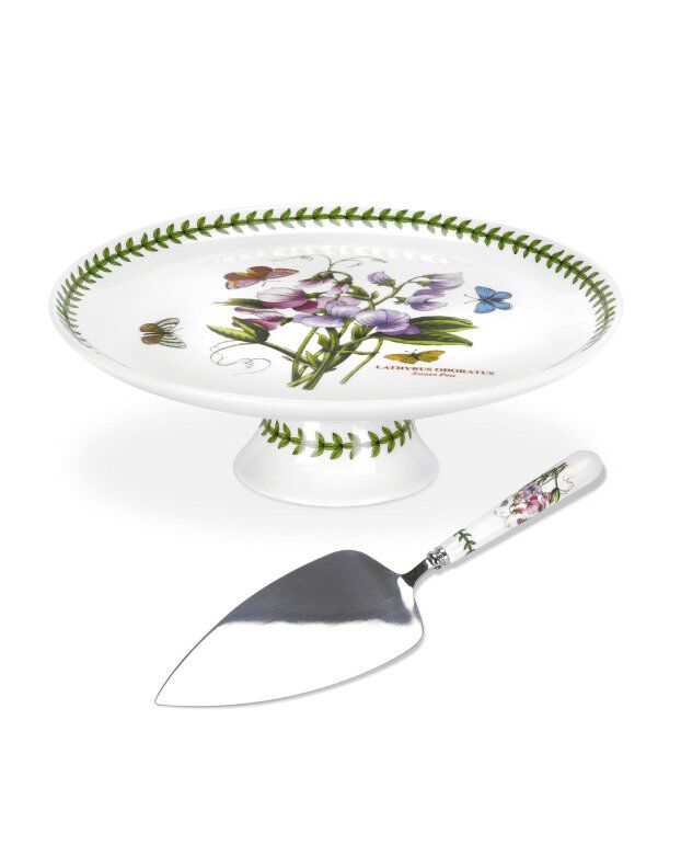 Botanic Garden 10 Inch Footed Cake Plate with Server, Sweet Pea